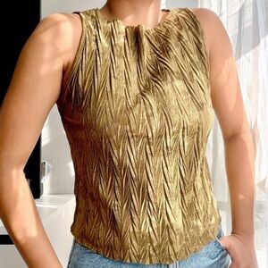 Zara Metallic Green Textured Sleeveless Tank Top